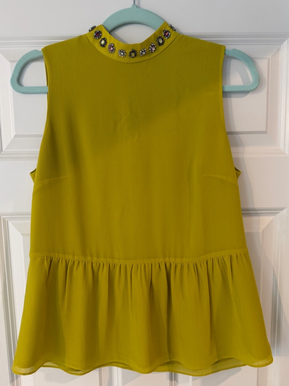 J. Crew Yellow Embellished Mock Neck Peplum Camisole